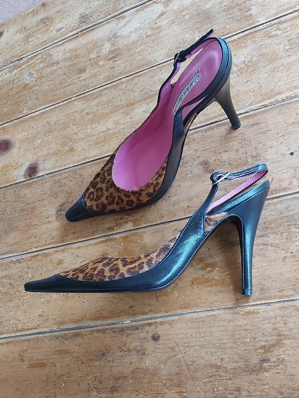 Charles David Vintage Leopard Print Pony Hair Slingbacks Size 9B